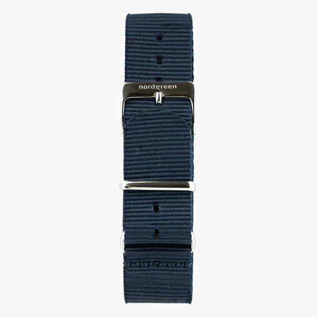 Bracelet de Montre Nato Bleu Marine - Argent - 36mm