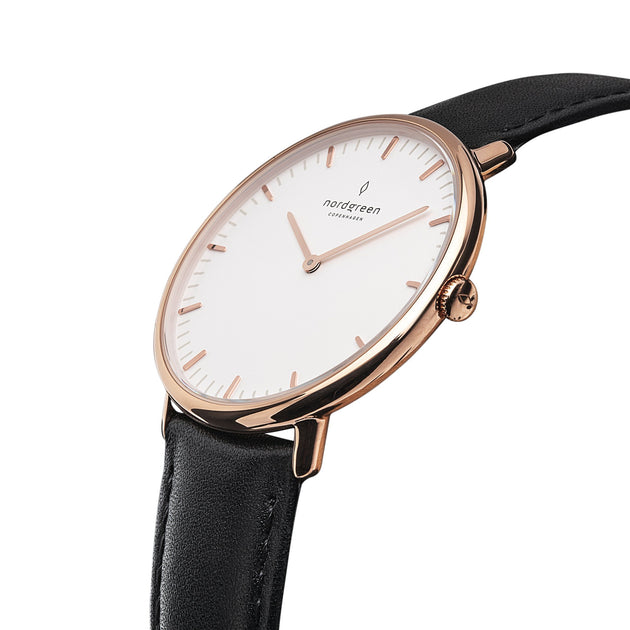 Native - L’offre Groupée Cadran Blanc Or Rose | Or Rose 5-Link / Noir / Cuir Marron Bracelets