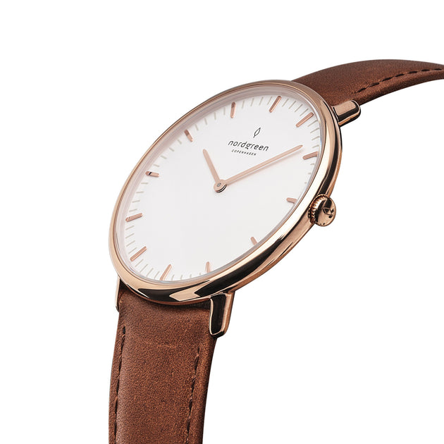 Native - L’offre Groupée Cadran Blanc Or Rose | Or Rose 5-Link / Noir / Cuir Marron Bracelets