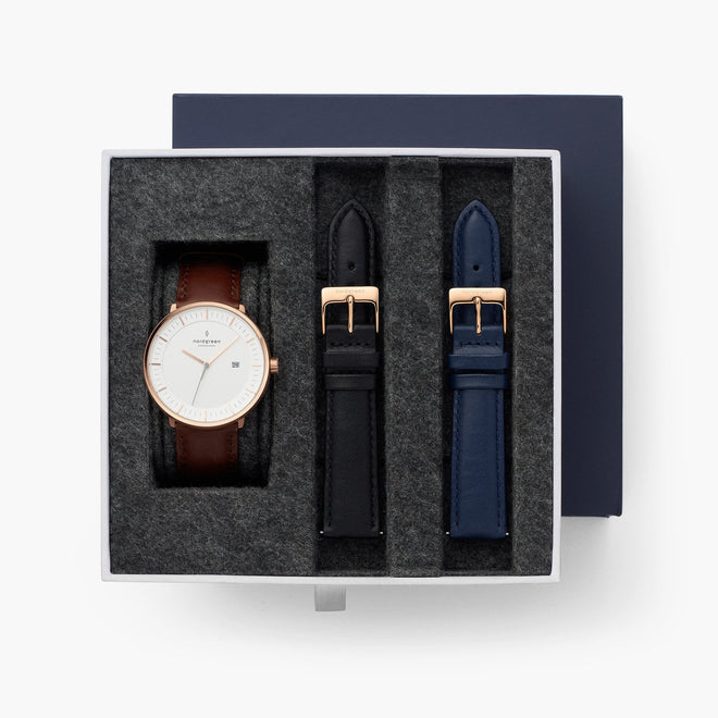 Philosopher - L’offre Groupée Cadran Blanc Or Rose | Marron / Noir / Bleu Marine Bracelets