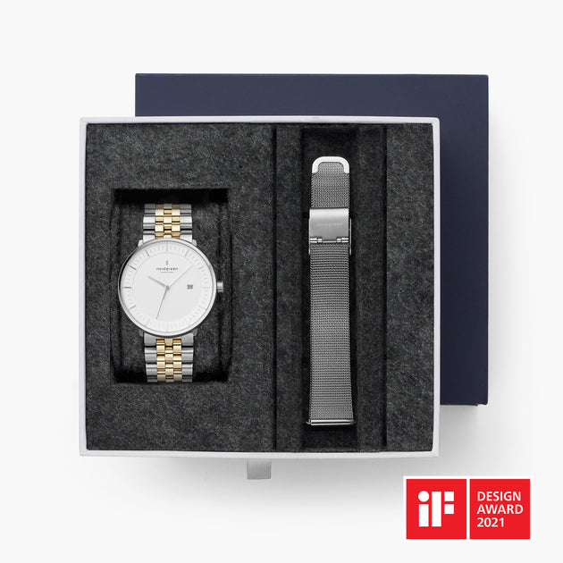 Philosopher - L’offre Groupée Cadran Blanc Argent-Or | 5-Link / Maille Argent