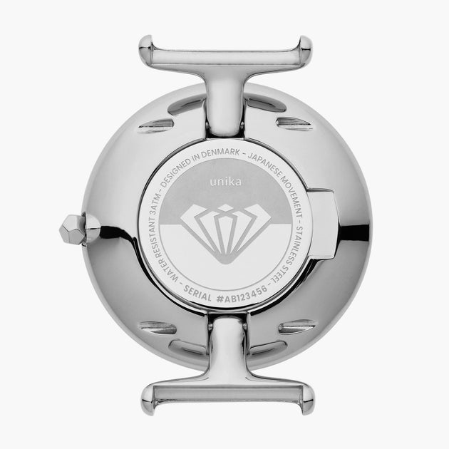 Unika - L’offre Groupée Cadran Métal Poli Argent | Cuir Noir / Maille