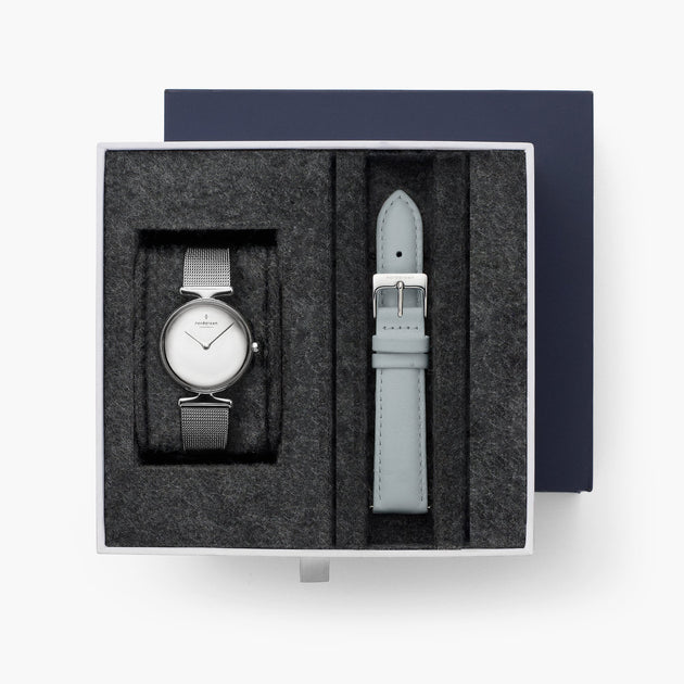 Unika - L’offre Groupée Cadran Métal Poli Argent | Maille / Cuir Gris